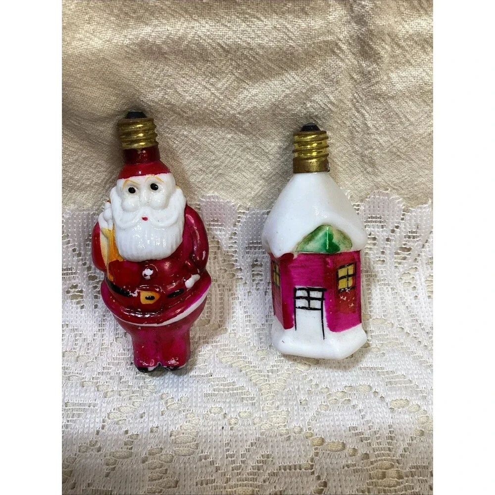 Antique Figural Milk Glass Santa Claus & Mini House Light Bulb Untested Japan